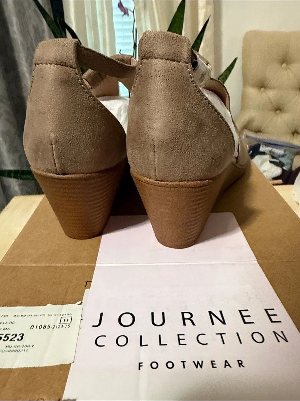 Journee Collection Taupe Suede-Look Peep Toe Wedge Sandals 10